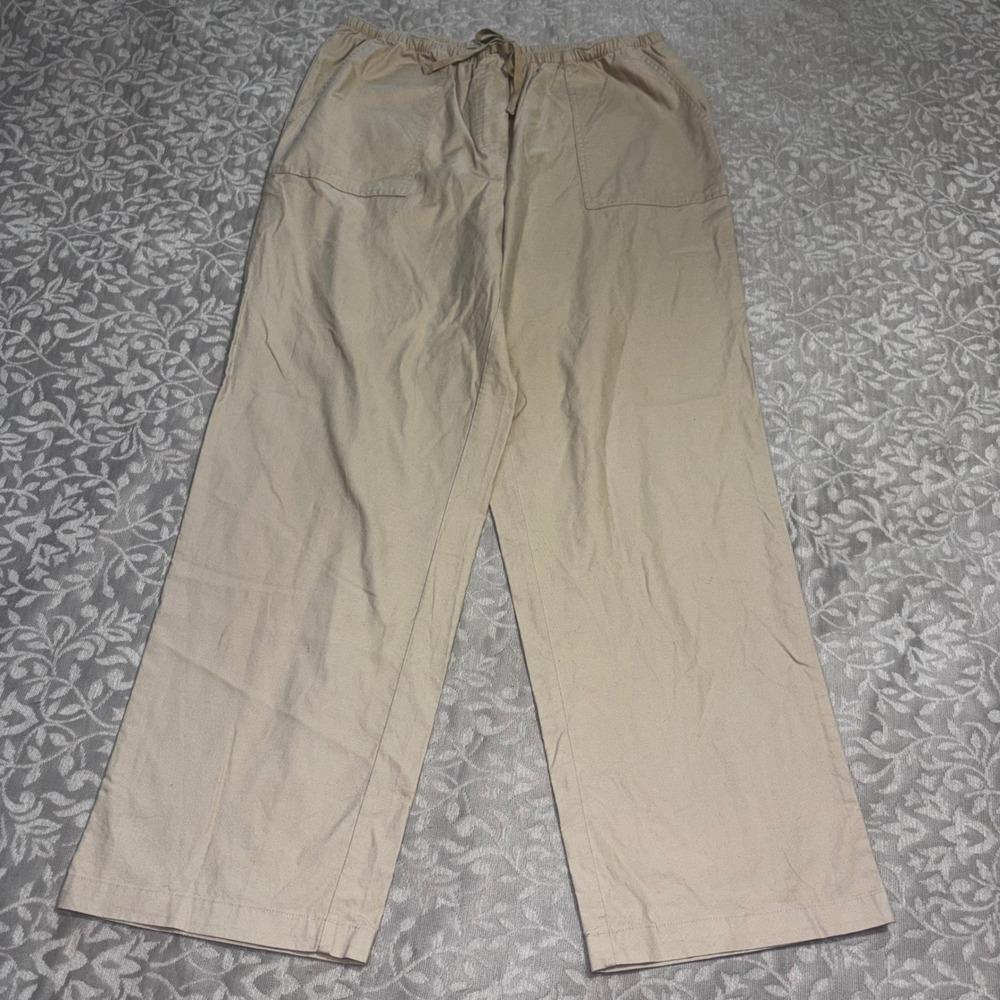 L.L.Bean Classic Fit Pants Womens Large Tan Excellent Drawstring Cotton D34